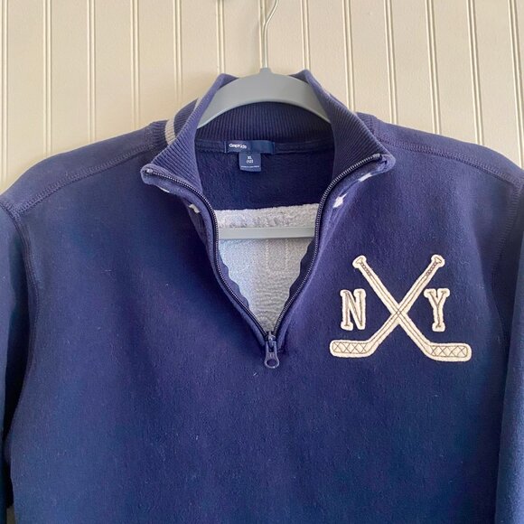 Gap Kids Sweater, Hudson Hockey, Navy with White Logos, Quarter Zip, Size XL. - Picture 4 of 12